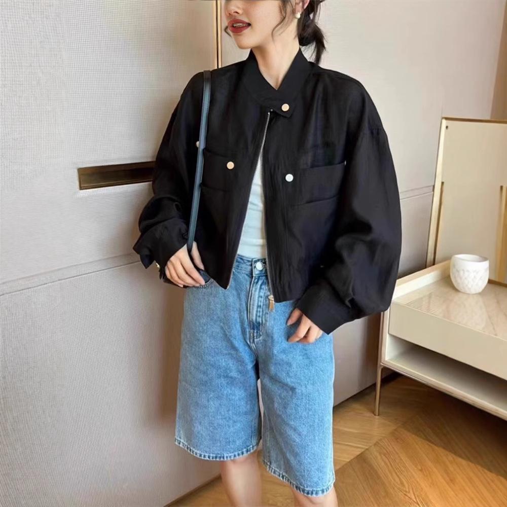 Women's Short Sunscreen Jacket - 2025 Summer Korean Style Stand-Up Collar, Small Size, Thin Design