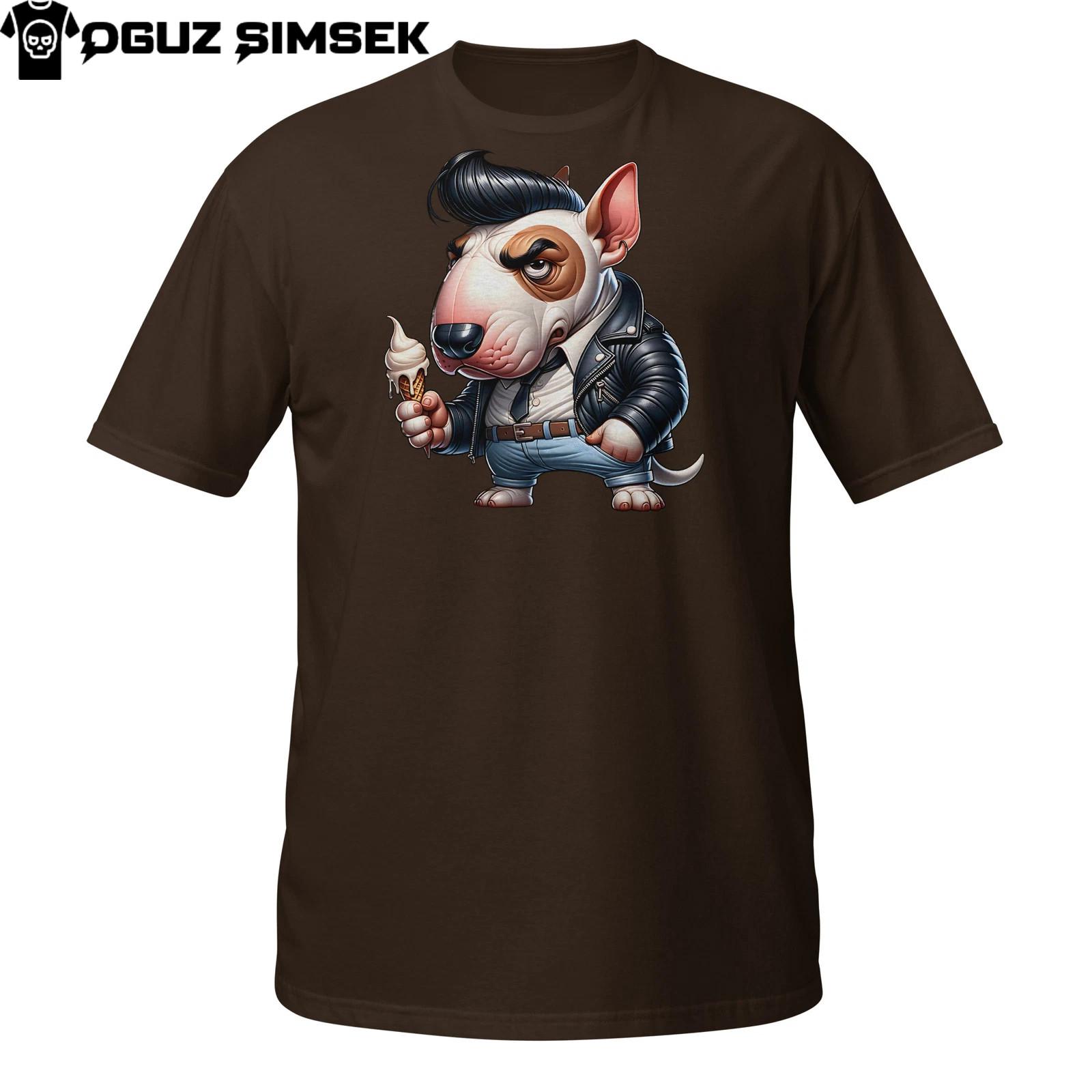 Rockabilly Bull Terrier T-Shirt Mens Womens Tees Top | Cool Dog with Ice Cream | Retro Rebel Pup Tee 4XL