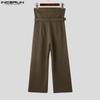 INCERUN Men High Waist Zipper Straight Pants Solid Casual Loose Long Trousers