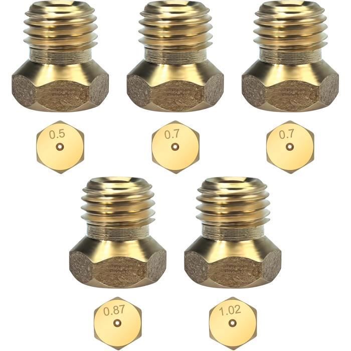Gicleurs gaz butane universels - Lot de 5 pièces - Pour plaque de cuisson - Gaz naturel GPL - 0,5 cm - 0,7 cm - 0,87 cm