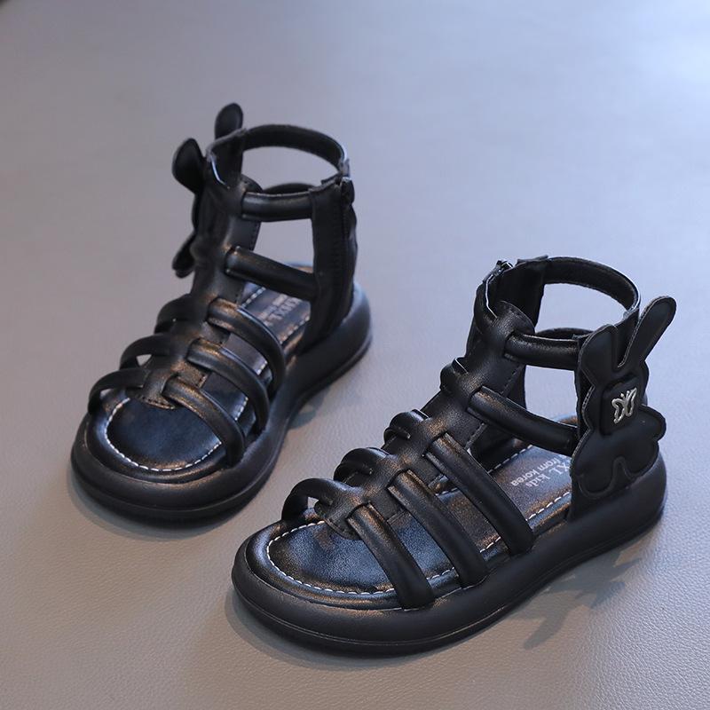 New Girls Roman Sandals Summer New Children Solid Color High-top Sandals Fashion Causal Kids School Cut-outs Beach Sandals Zip