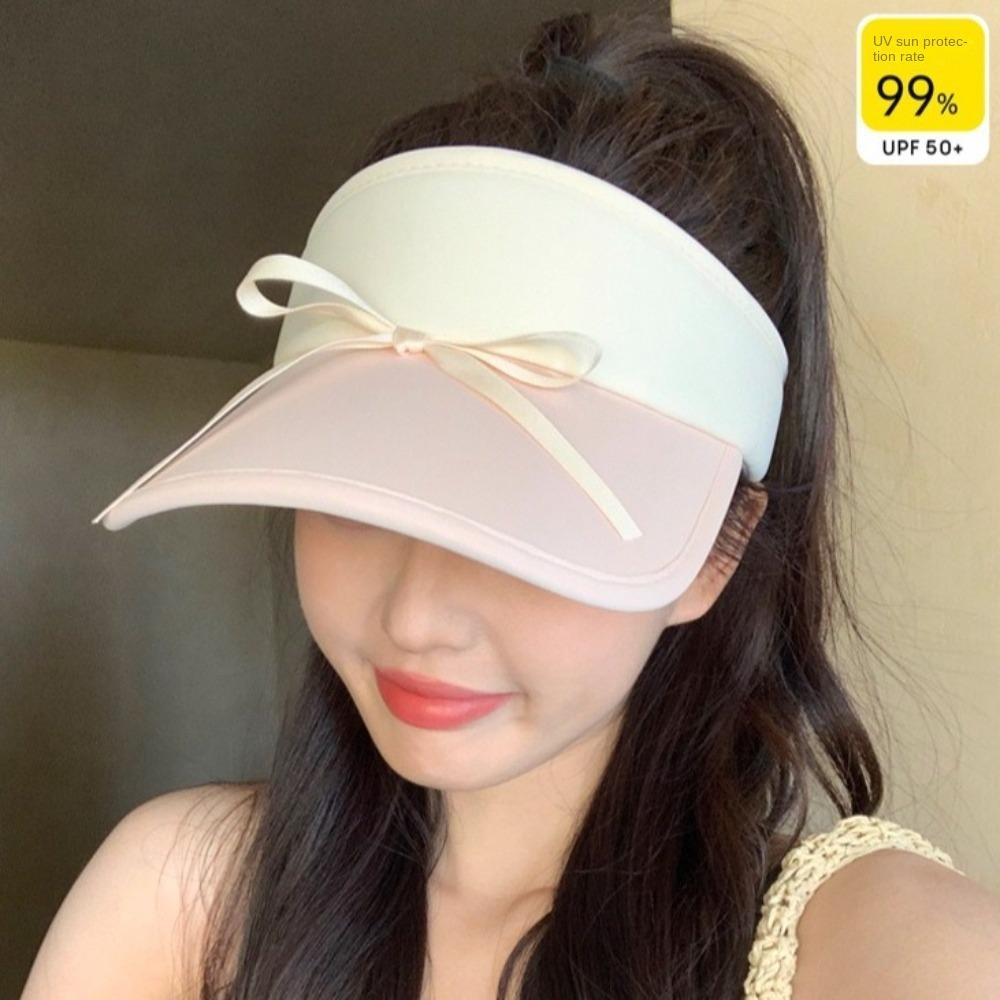 Wide Brim Bow Sun Hat Anti-UV Bowknot Visor Cap Simple Empty Top Cap  Holiday
