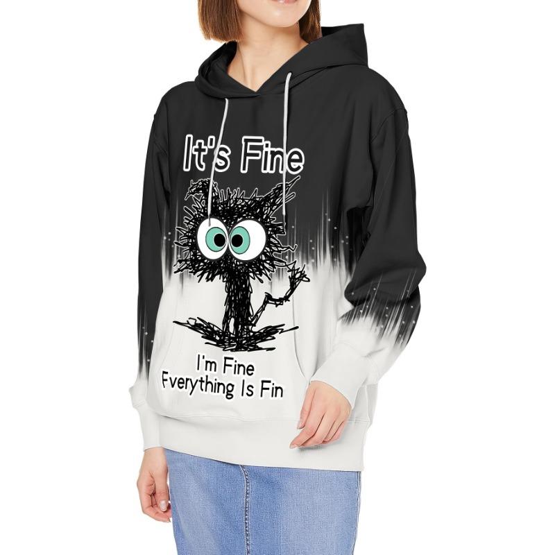 

Толстовка с буквенным принтом Cat & It s Fine, повседневная толстовка с капюшоном и шнурком с длинными рукавами, женская одежда XXL белый