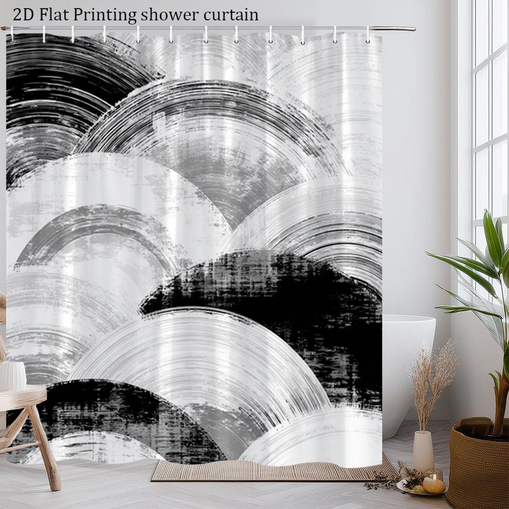 Modern Abstract Shower Curtain Black And White Wave Design, Minimalist Art Bath Curtain For Elegant Bathroom And Home Decor