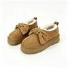Womens Winter Flat Snow Boots With Bow Detail Genuine Leather Fur-Lined Slip-On Ankle