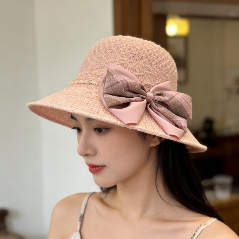 Ladies Sun Hat With Wide Brim And Bow For Summer Beach Vacation