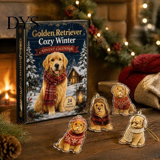 Seasonal Decorative Pendants Dog Advent Calendars 2026, 2D Acrylic Ornaments Christmas Countdown Calendar, Surprise Cute Flat Puppy Hanging