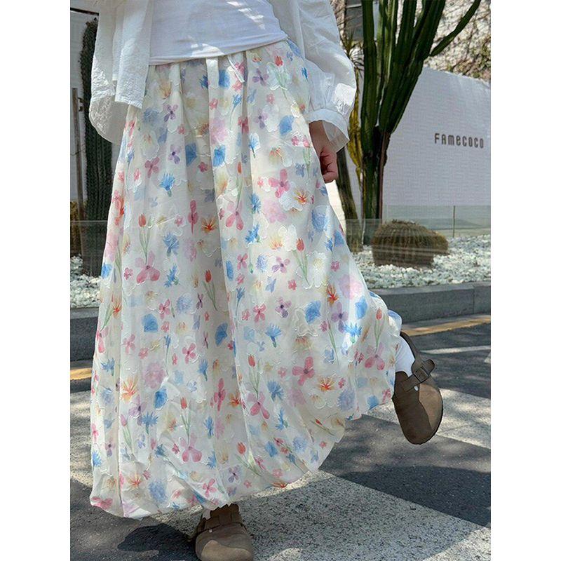 

Floral Flower Bud Skirt Pants Plus size Women Chubby Girl Slimming Cover Wide Leg Culottes Summer New Casual Loose Bloomers Floral Skirt L
