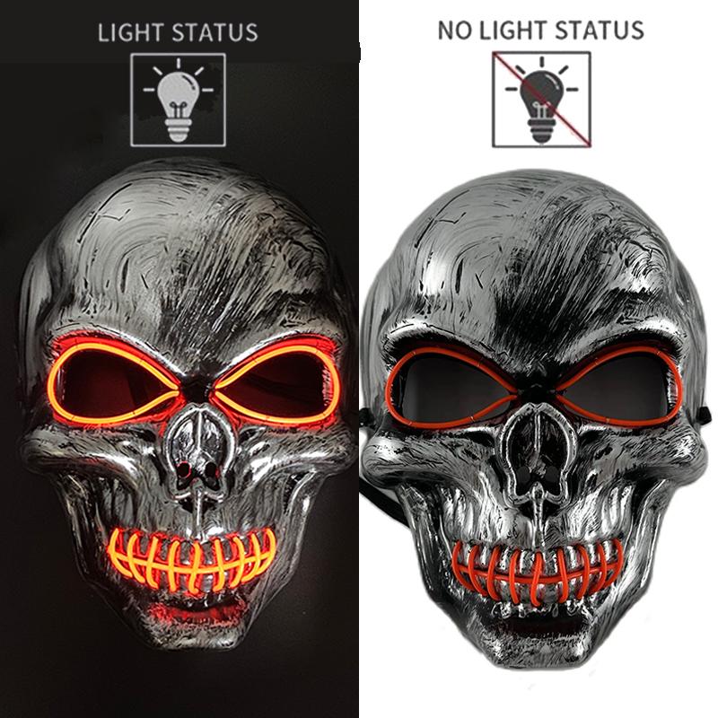 Skull Full Face Mask Halloween Cosplay Horror Luminous LED Mask 10 Single Color for Choice Party Glow Mask