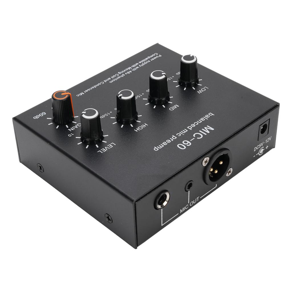 Microphone Preamp Mic Gain Booster 48V Power Supply Mic Pre Amp for Dynamic Condenser XLR 3.5mm 6.35mm Inputs Outputs