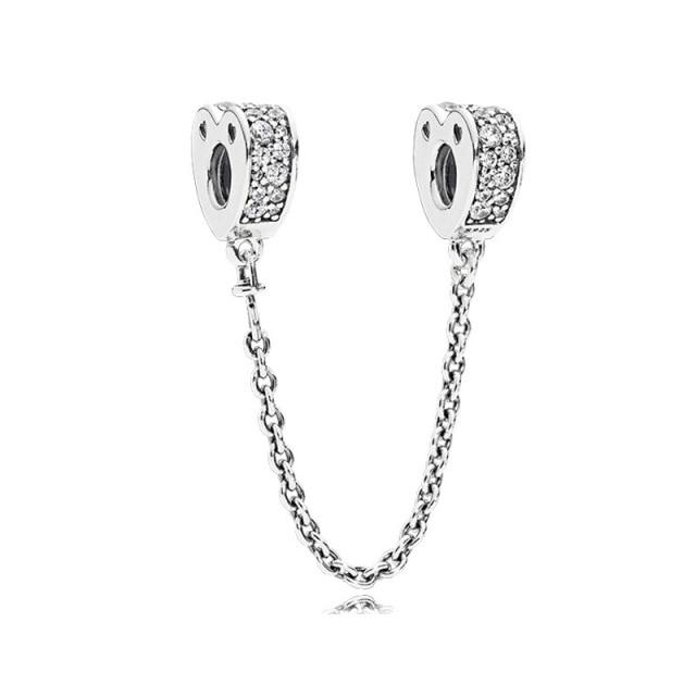 Tone Sparkling Clear Sparkle Round For Women Safety Chain Charm Bead Fit Bracelets Pendant Diy JewelryTrendy Chain