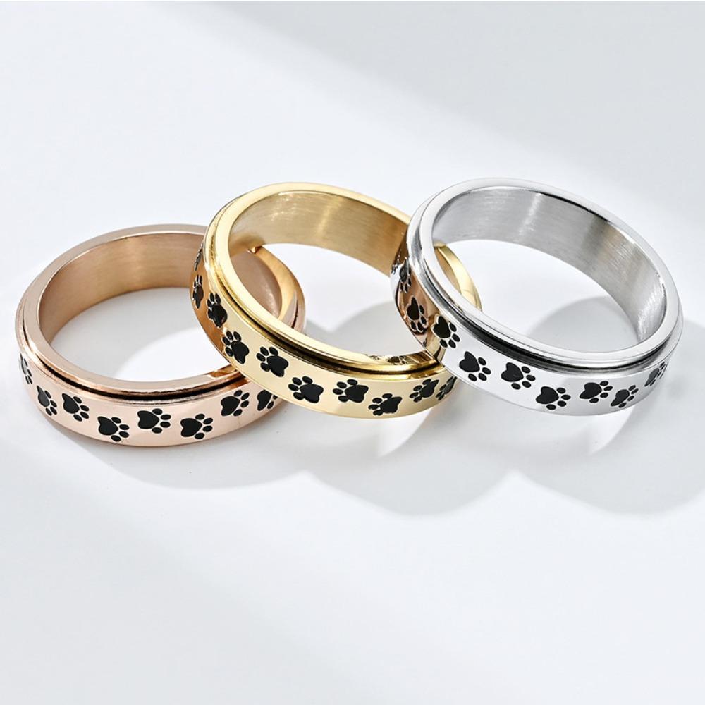 Sweet and Cool Japanese and Korean Style Cute Little Dog Palm Print Rotatable Titanium Steel Ring Ring for Men and Women