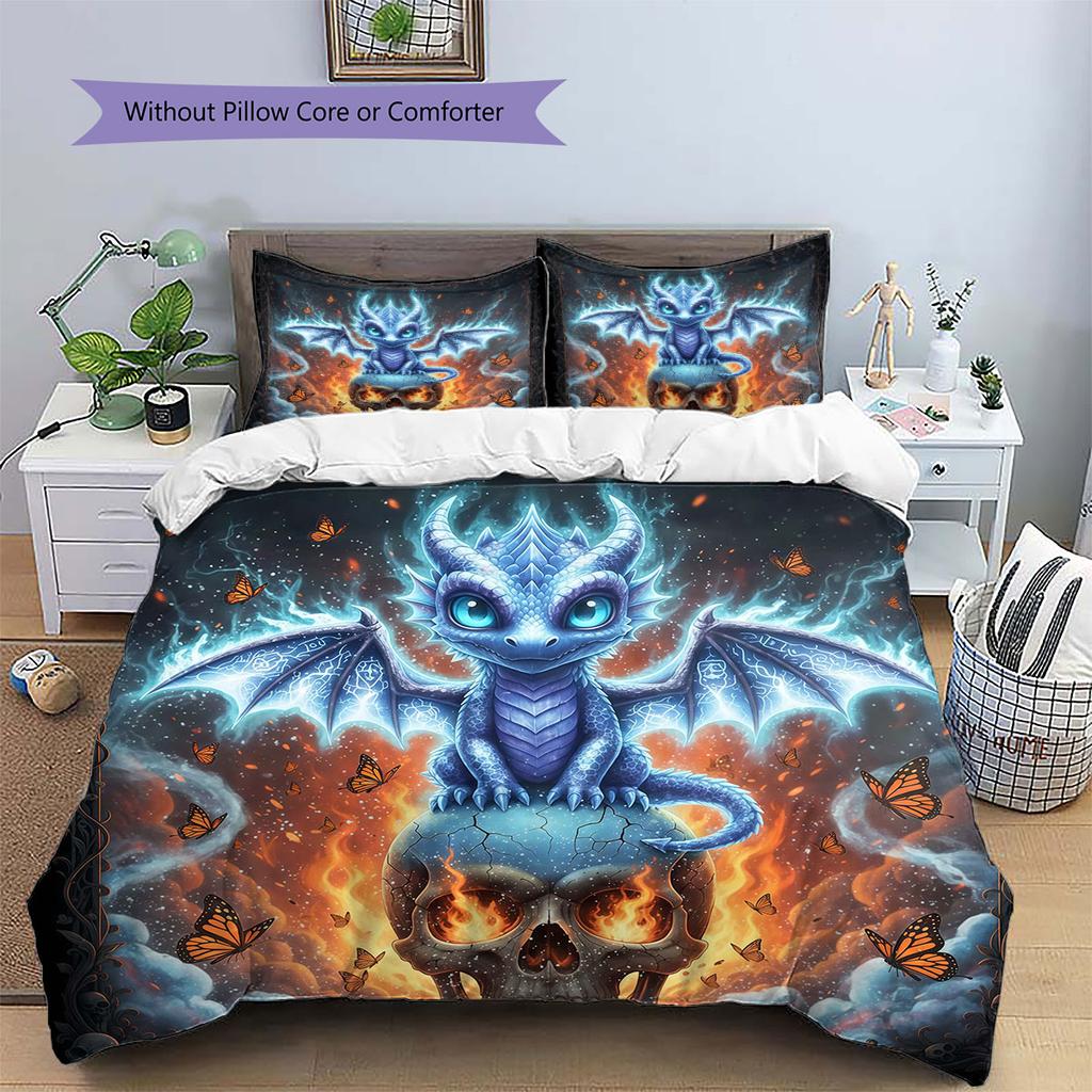 SkeletonDragon Pattern Bedding Quilt Set Quilt Cover Pillowcase Home Decoration Birthday Gift (1 * duvet cover + 2 * pillowcase, without core)