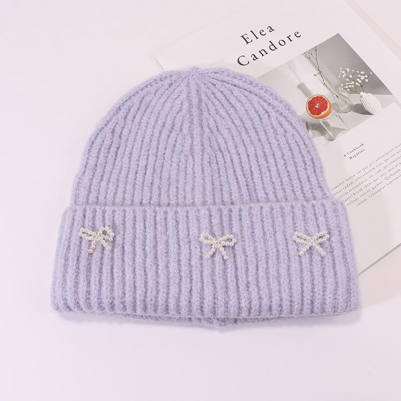 Bow Hat for Women's Winter Wool Hat Big Head Circumference Thickened Warm Knitted Hat