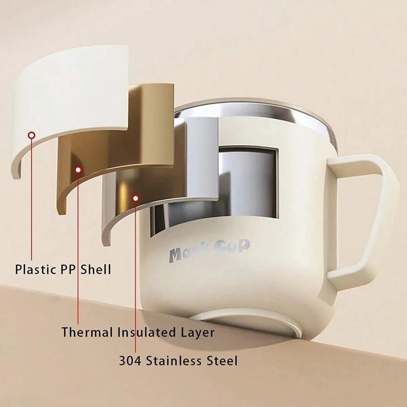 Double Wall Insulated Coffee Cup Portable 304 Stainless Steel Drinking Cup Leak Proof Milk Coffee Mug With Handle&Llid-Homeclub