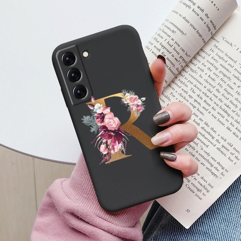 For Samsung Galaxy S22 S 22 Plus Case Flower Gold Letter A Z Soft Silicone Phone Cover For Samsung S22 Ultra Bumper S22+ Shell