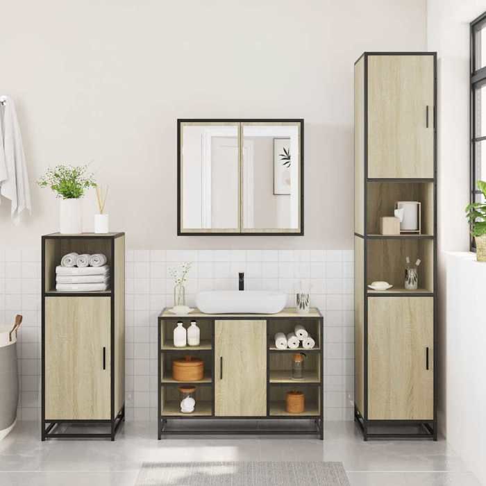 VidaXL 3-piece Bathroom Furniture Set Sonoma Oak, Bathroom Cabinet, Bathroom Cupboard, Furniture 3300971
