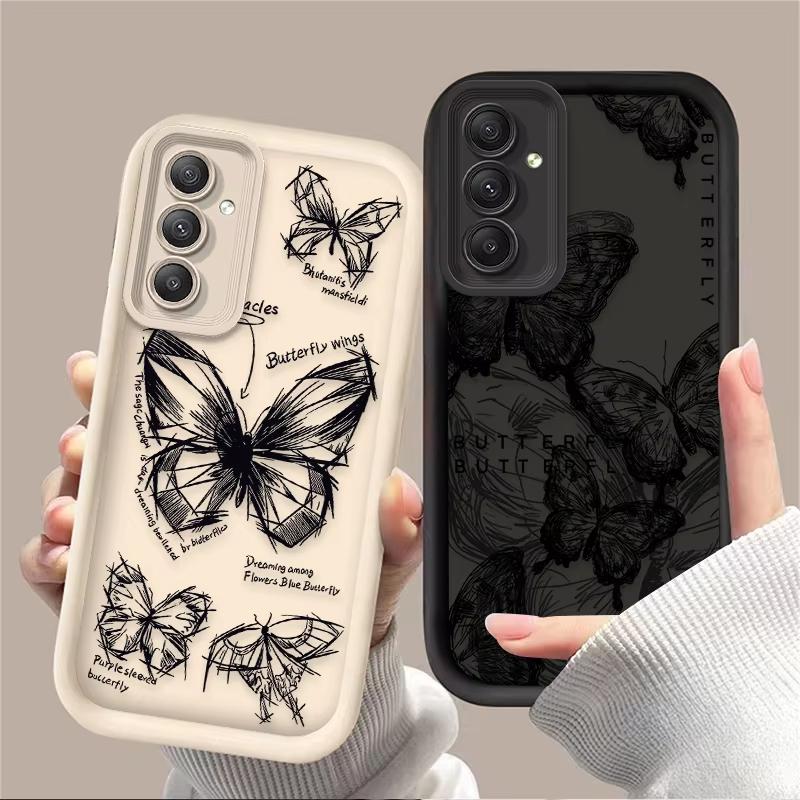 INS Retro Butterfly Case for Samsung Galaxy S25 S24 S23 Ultra S22 S21 Plus FE 5G A54 A34 A14 A73 A53 A33 5G Silicone Back Cover