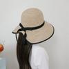 New Arrivals Open Run Women Resort Style Black Ribbon Raffia Bucket Hat