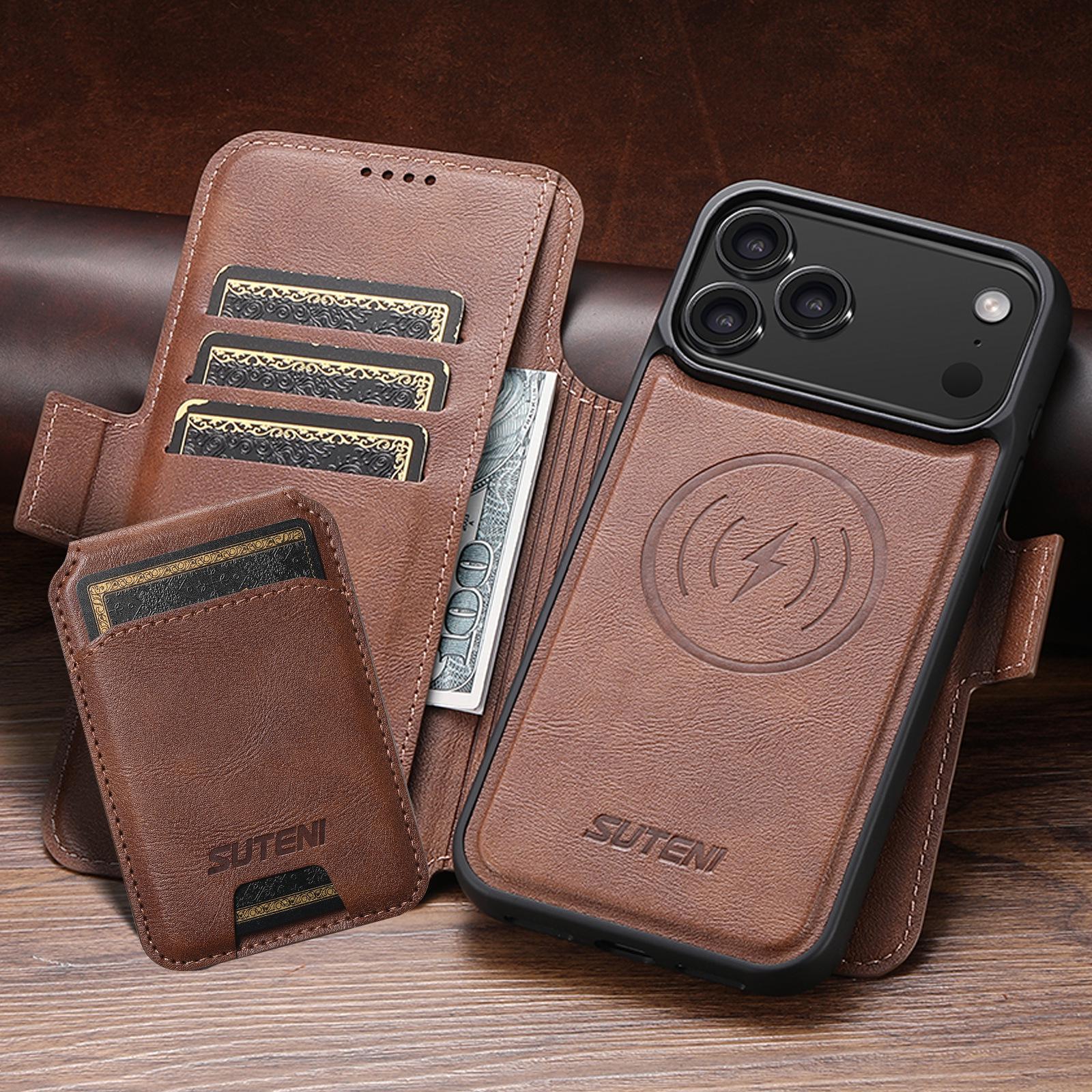 

iPhone 17 Pro Max Flip Case with Card Slot & Magnetic Wireless Charging Stand iPhone 14 коричневый