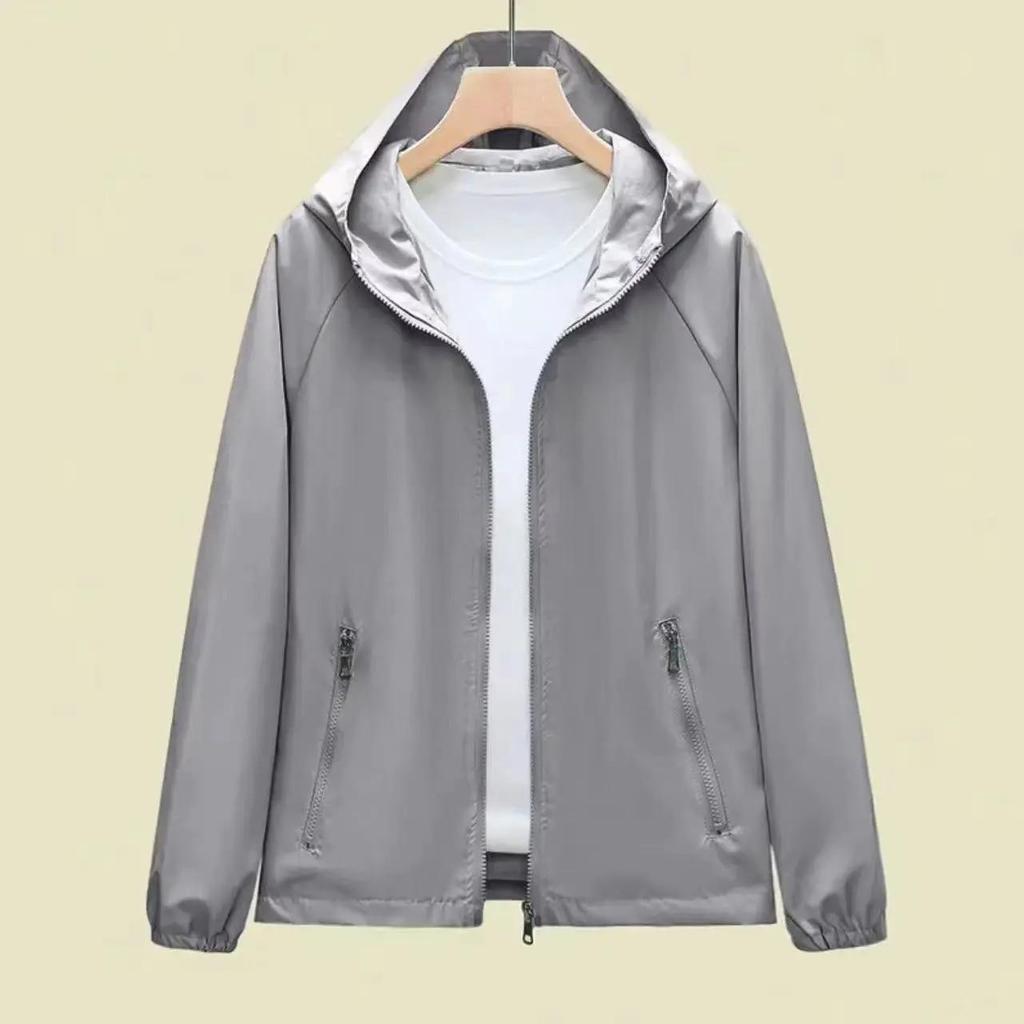 Women's Spring and Summer Solid Color Hooded Zipper Jacket Loose Casual Windbreaker Jacket