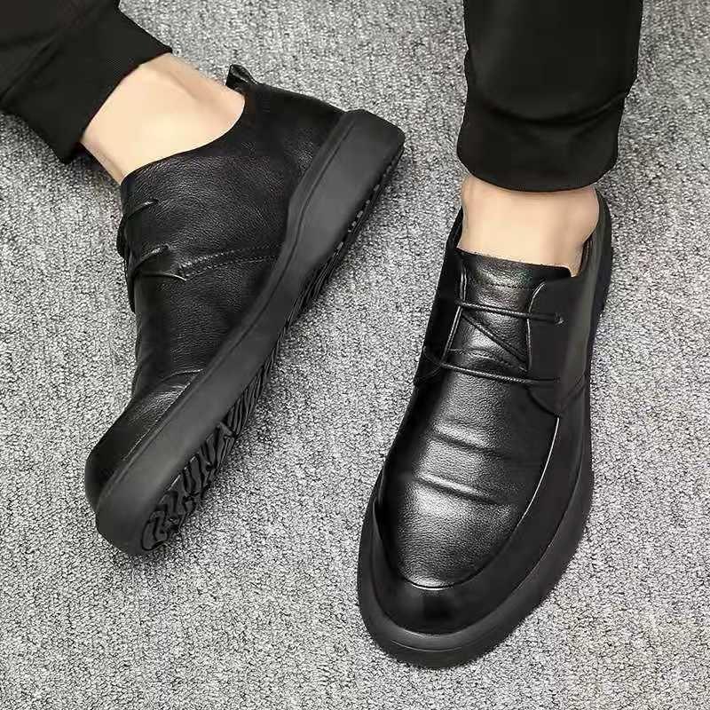Genuine leather men's shoes winter leather shoes men's velvet business casual shoes one pedal cotton shoes comfortable