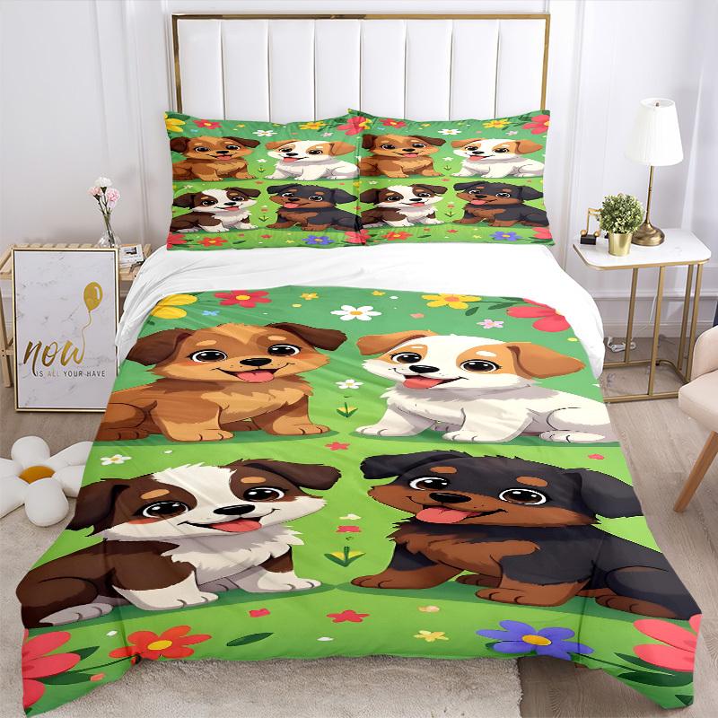 3pcs Cute Puppies Bedding Set - 1 Duvet Cover + 2 Pillowcases(Core Not Included), Machine Washable Polyester yy251216121