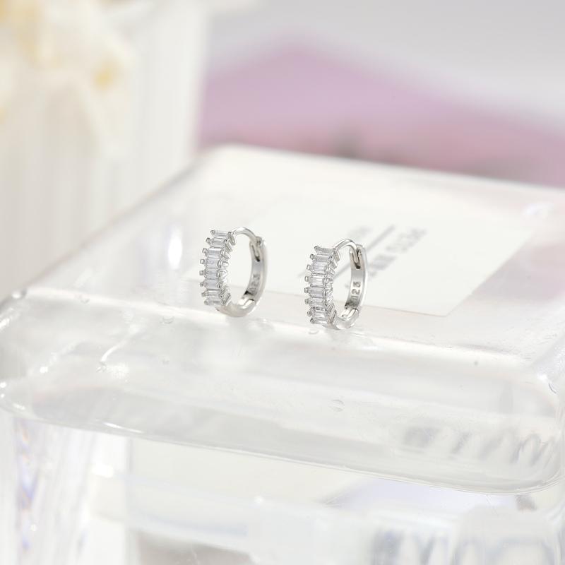 925 Silver Zircon Hoop Dangle Hoop Earring for Women Fashion Jewelry серебряный