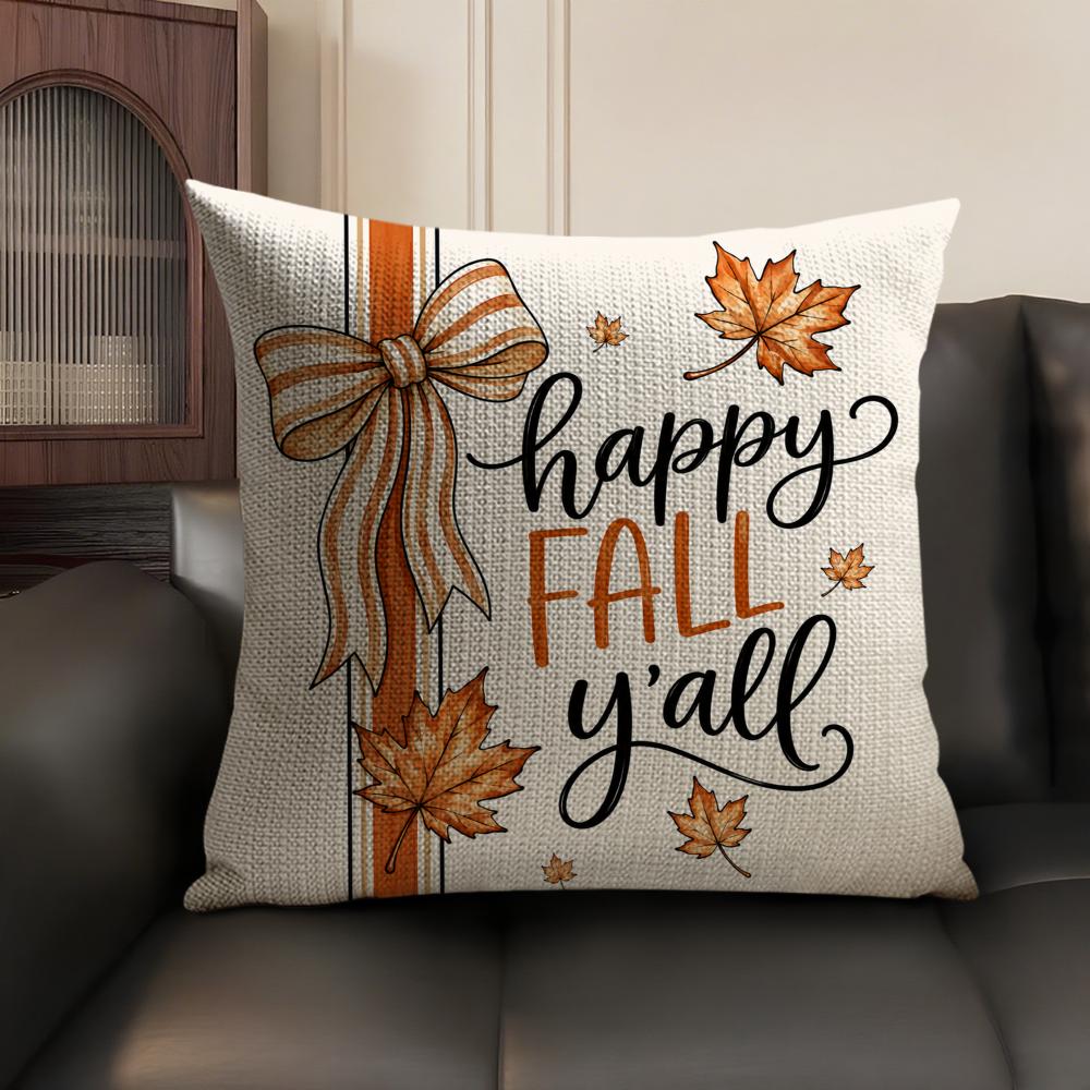 Fall Thanksgiving Maple Leaf Cushion Cover Linen Organic Fabric DoubleSided Printing Sofa Breathable Home Decor Pillow Case