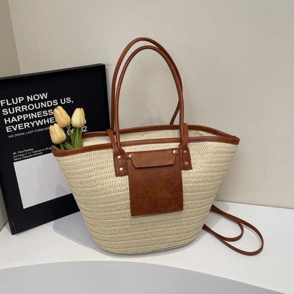 Vintage Style Straw Baskets Bag Handmade Woven Rattan Material Woven Shoulder Bag Large Capacity Raffia Circle Beach Bag