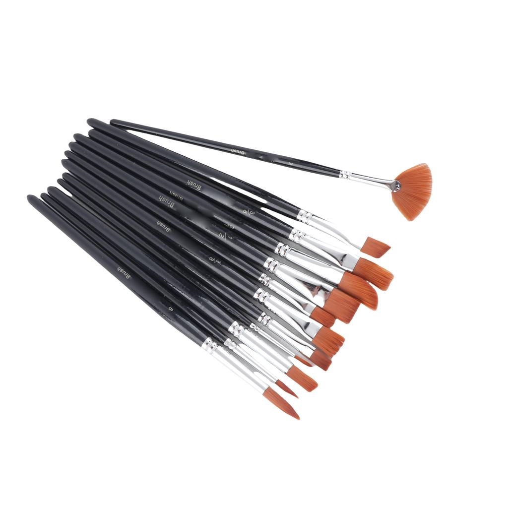 12pcs Pack Paint Brush Kit Set Round Point Tip Nylon Hair Artist Acrylic Aquarelle Watercolor Oil Painting