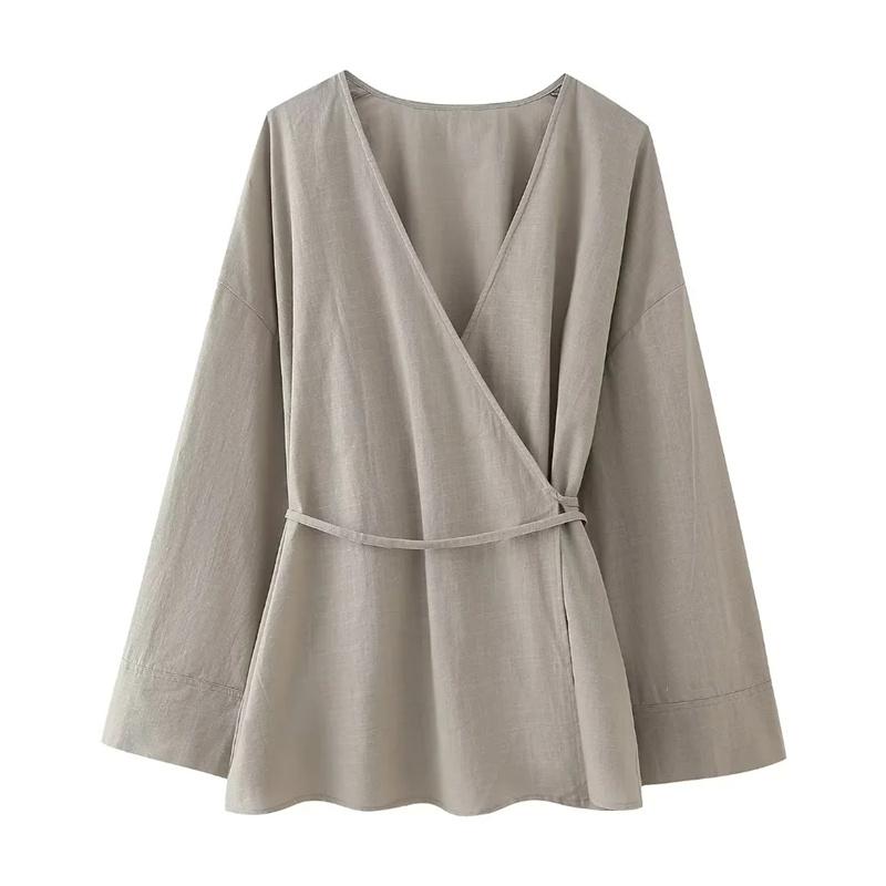 

Кимоно женские летние блузки с длинным рукавом для женщин винтажный топ с завязками свободные элегантные и молодежные женские блузки L хаки