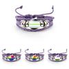 Unique Purple Leather Bracelet With Rainbow Flag Time Gemstone For Men And Women