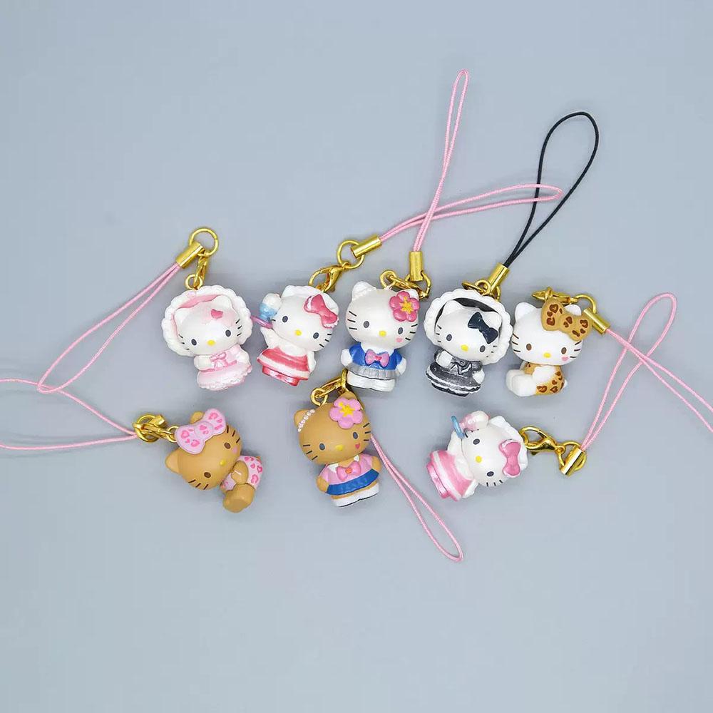 Hello Kitty 3Cm Keychain Sanrio Anime Cat Figure Maid Doll Kawaii Cake Phone Pendant Christmas Toy Gifts For Girls Children