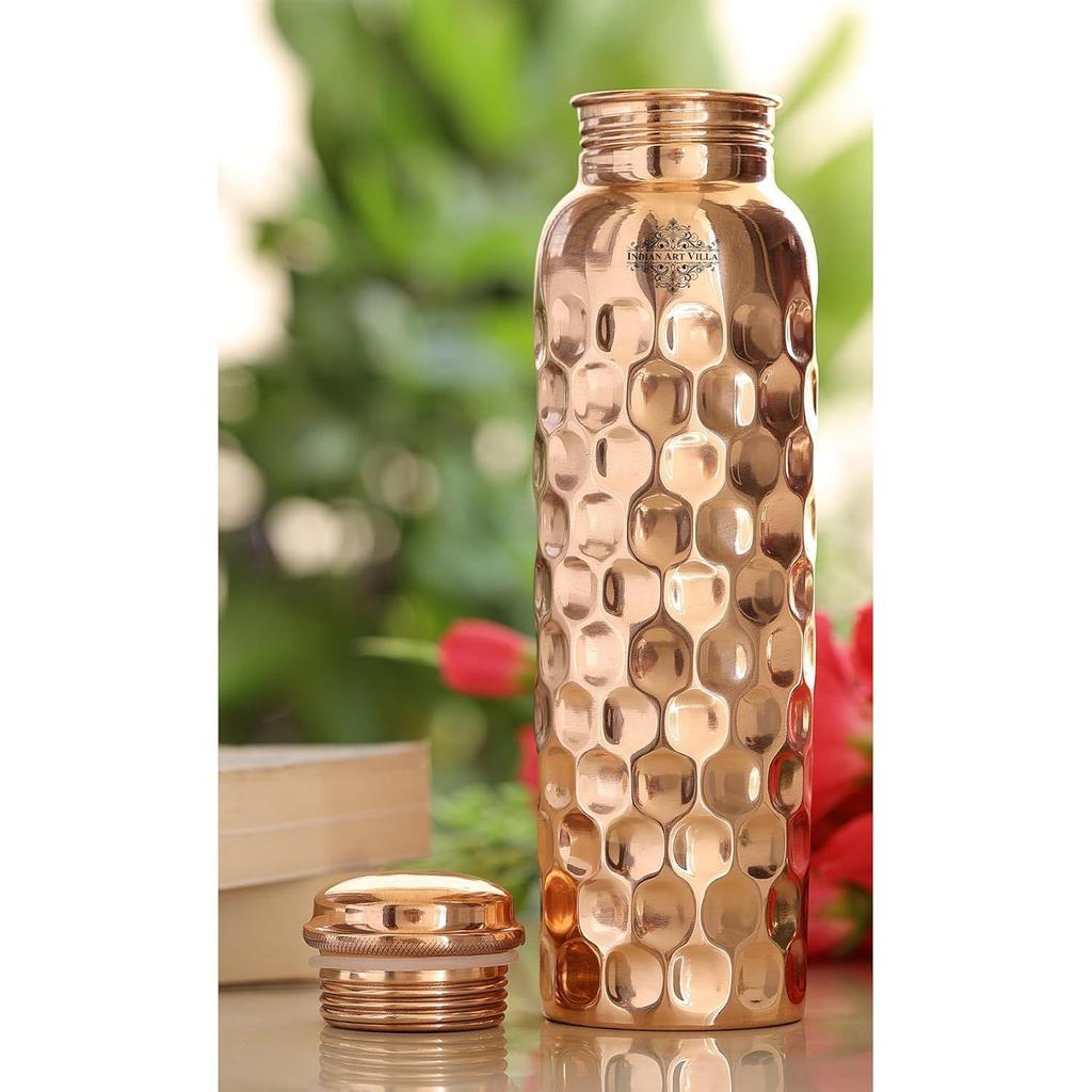 Copper Mirror Matt Finish Lacqour Coated Diamond Design Bottle, 750 Ml, for Home, Kitchen, Office & Decorative Tableware