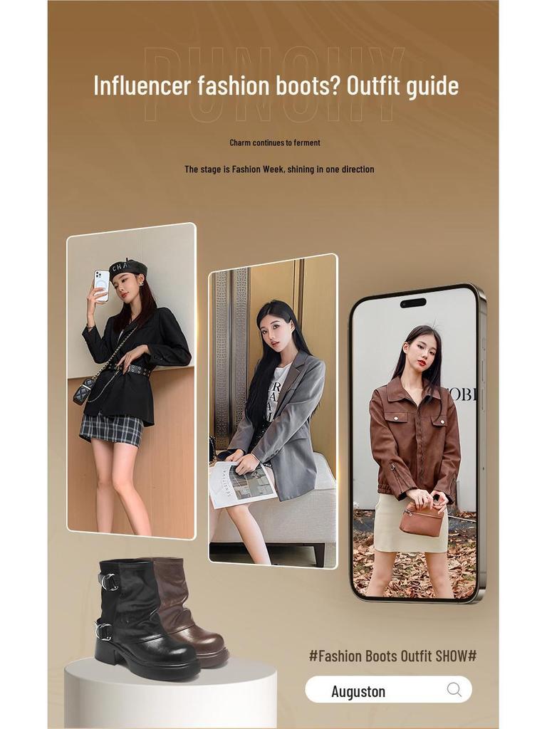 Augusden Women's Black Martin Boots 2025 - New Autumn Thick Sole Ankle Boots