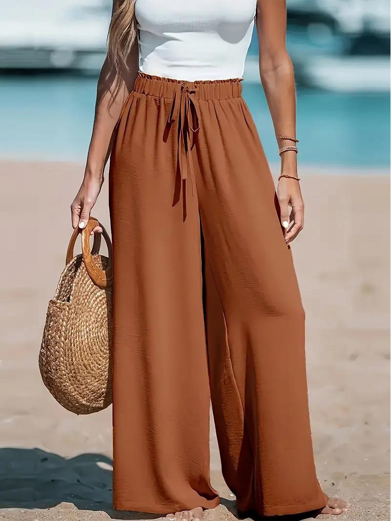 

Women s Polyester Wide-Leg Long Pants - Casual and Comfortable Style Large светло-коричневого
