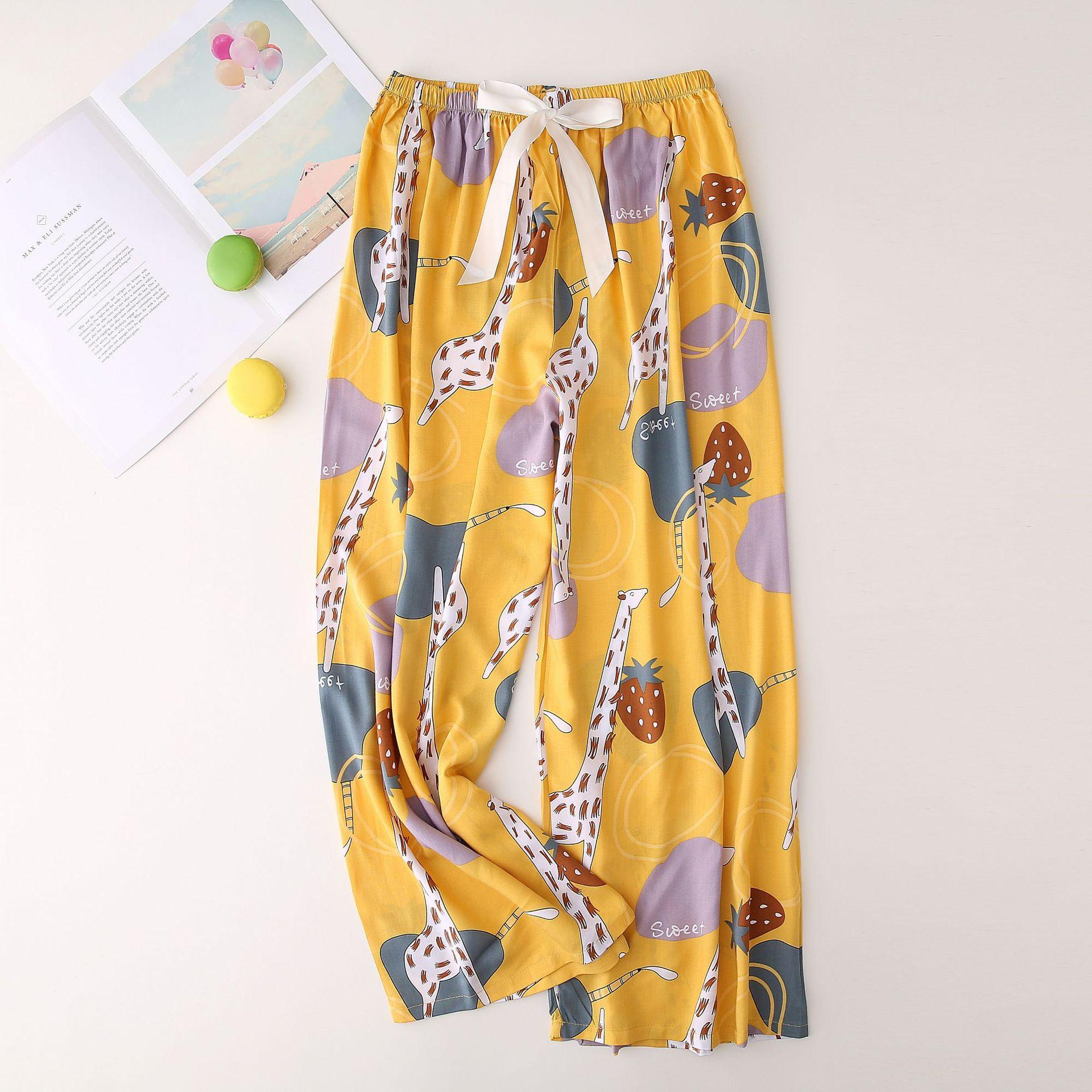 

Летние хлопковые шелковые пижамы женские свободные широкие брюки с принтом One Size