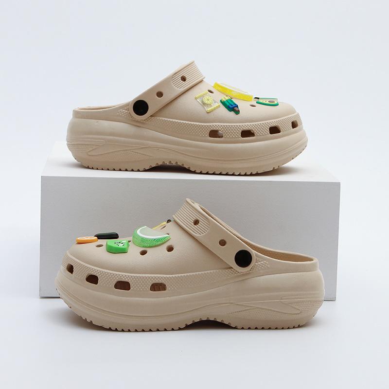 Thick-soled hole shoes women's  new summer wear height-increasing sandals seaside beach bag head half slippers women