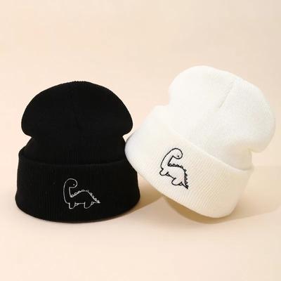 Cartoon Dinosaurs Knitted Hat for Toddler Cute Animal Embroidery Dinosaurs Kids Crochet Bonnet Autumn Warm 1-4 Year Baby