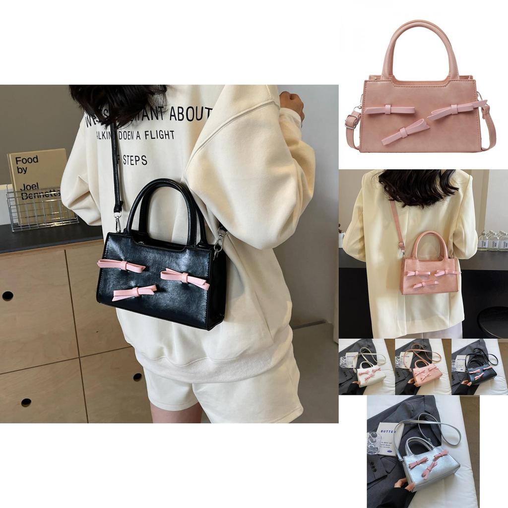 Chic Korean Style Bowknot Crossbody Bag In Black Beige Pink Silver For Women