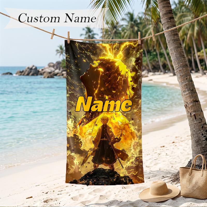 Zenitsu Custom Name Printed Beach Towel Personalized Soft Towel For Swimming Beach Travel
