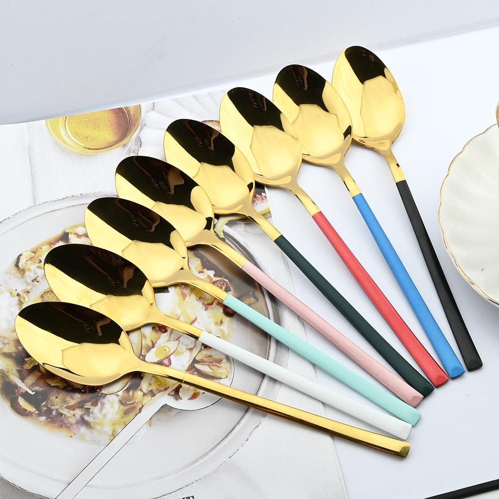 5Pcs Dinnerware Set Stainless Steel Tableware Set Knife Fork Spoon Dinner Set Black Gold Cutlery Set Kitchen Service for 6