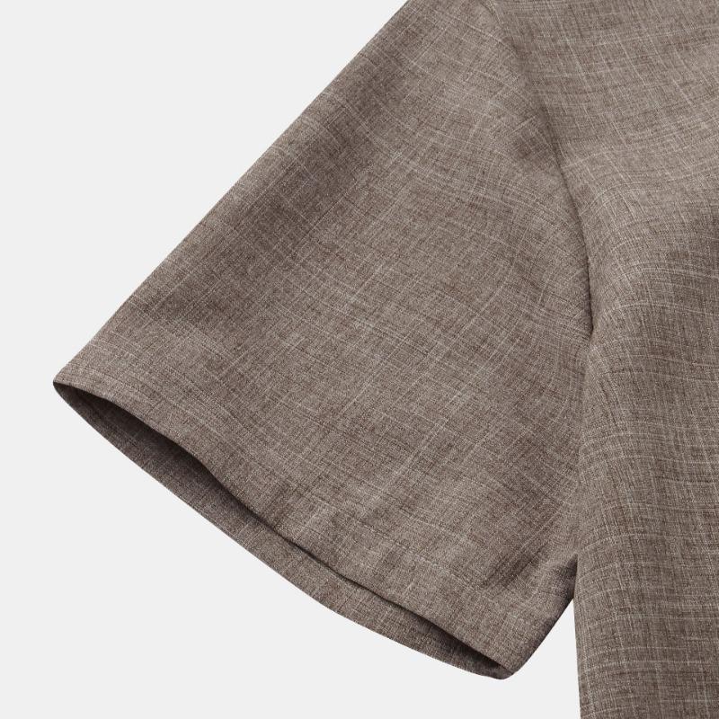 Men Stand Collar Half Placket Chest Pocket Short Sleeve Cotton Linen Shirt Solid Loose Breathable Casual Summer Blouse