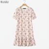 ZANZEA Women Elegant Floral Print Casual Square Collar Summer Short Sleeve Dress