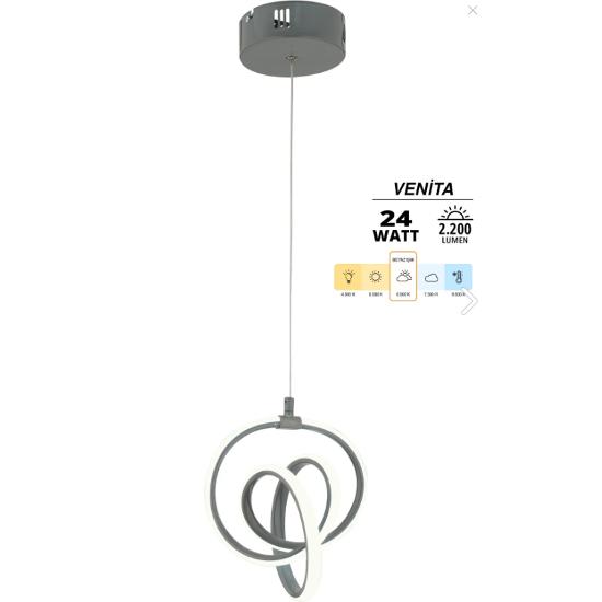 Venita Füme Modern Sarkıt Led Avize Beyaz Işık Salon Mutfak Oda Hol Ledli Avize