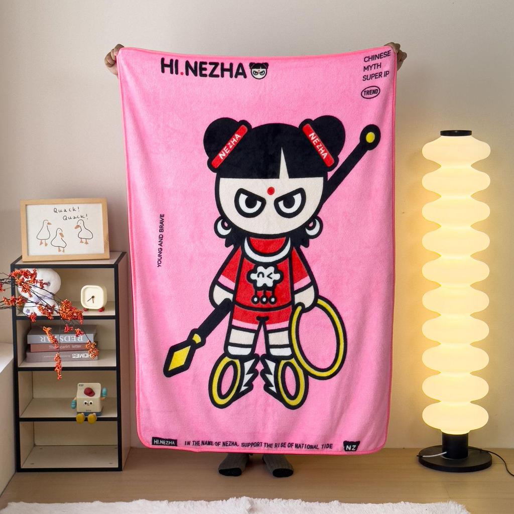 Cartoon Style Flannel Fleece Children's Blanket - Single Layer, All-Season, Small Nap Blanket with Edging