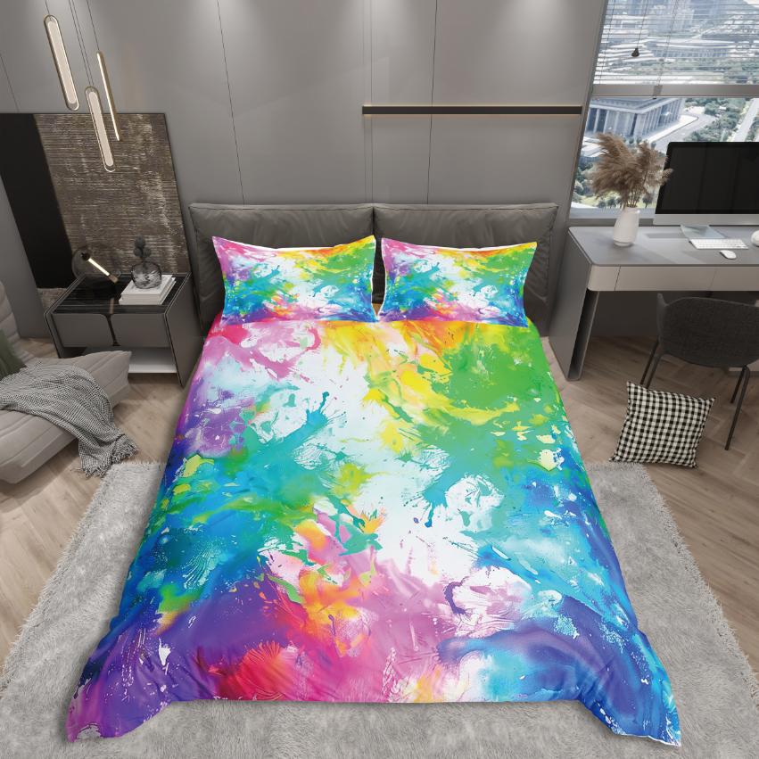 Homewish Dreamy Watercolor Duvet Cover Set For Teens Oil Printing Bedding Set Modern Abstract Art Reversible Decor