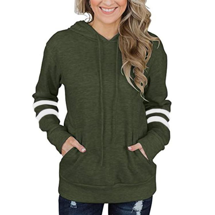 New Womens Autumn Winter Hoodie Loose Sweater Contrast Stripes Kangaroo Pocket