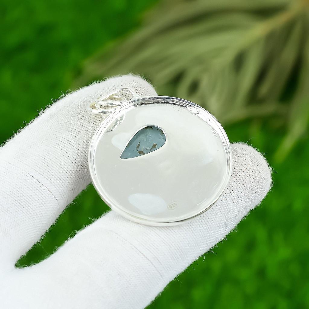 Natural Aquamarine Gemstone Pendant Handmade 925 Sterling Silver Indian Jewelry